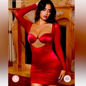 “OH POLLY” Satin & Mesh Cut Out Bustier Mini Dress